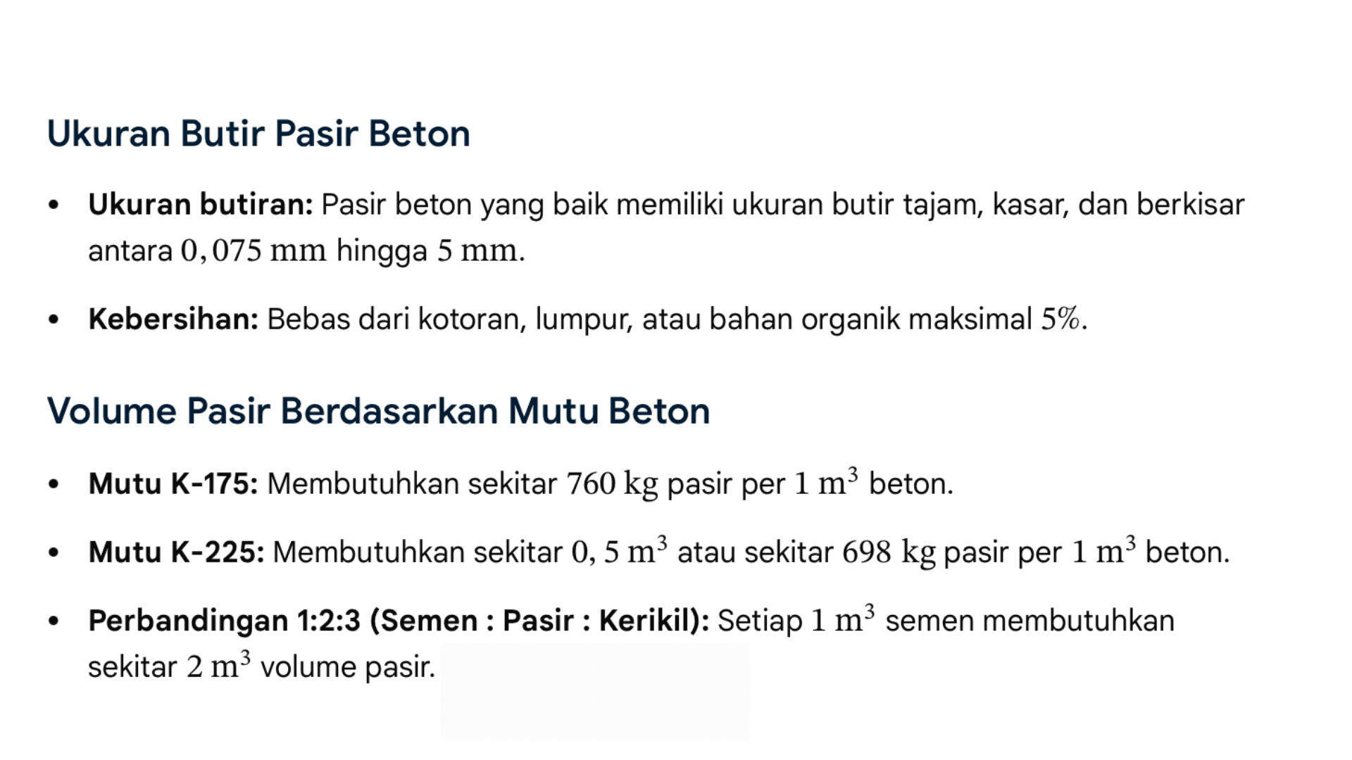 Berikut Tabel Lengkap Ukuran dan Volume Pasir Beton